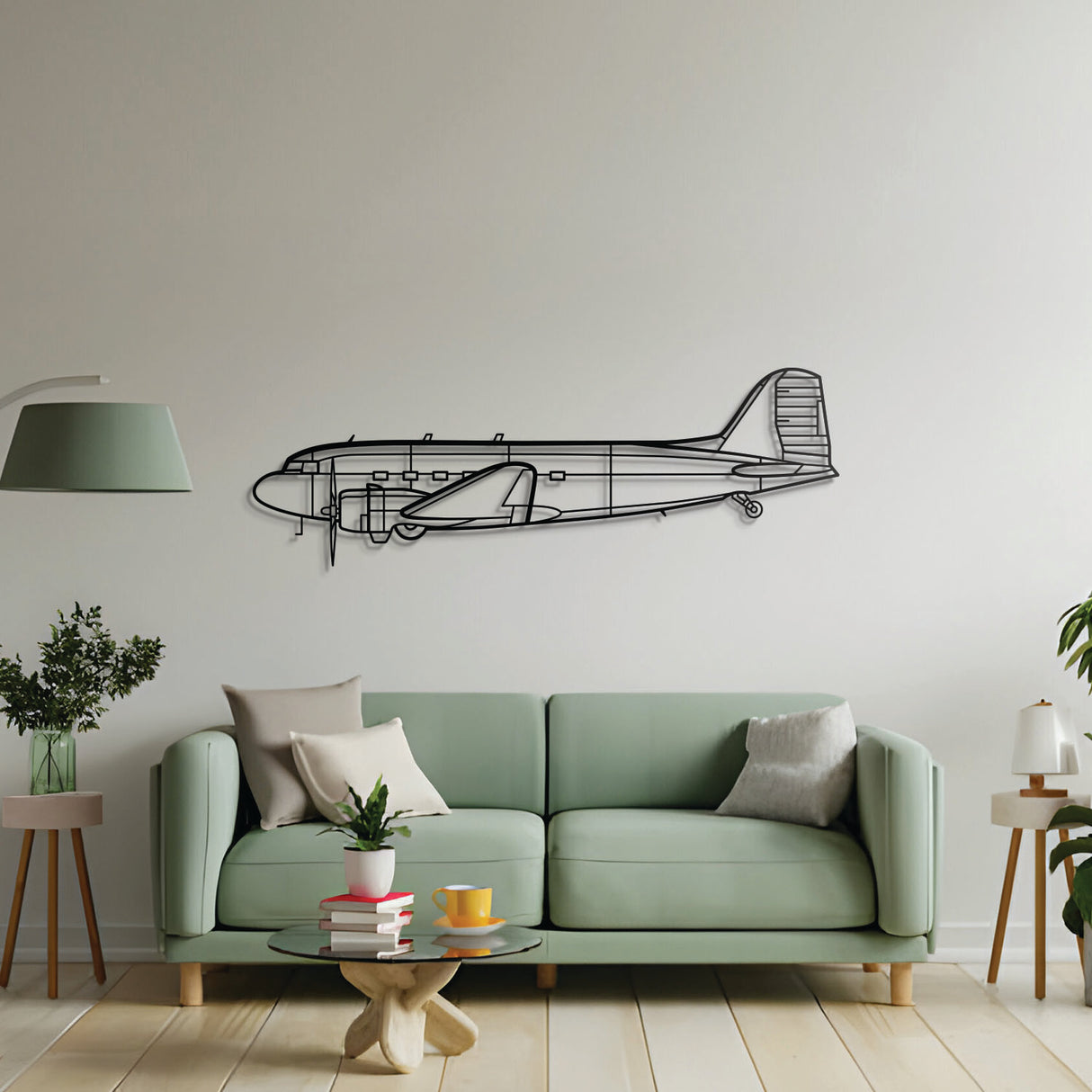 Modern DC‑3C metal wall art – pilot‑themed gift featuring classic Douglas transport silhouette