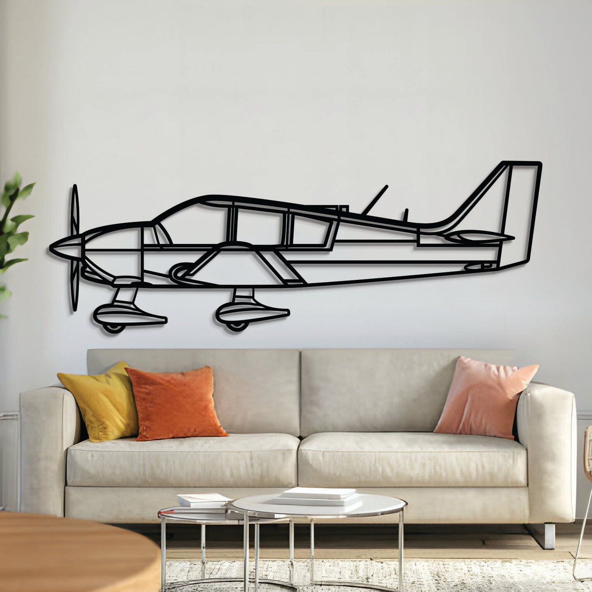DR400 metal aircraft wall art, laser-cut 2 mm steel with matte textured finish and 3D elevation