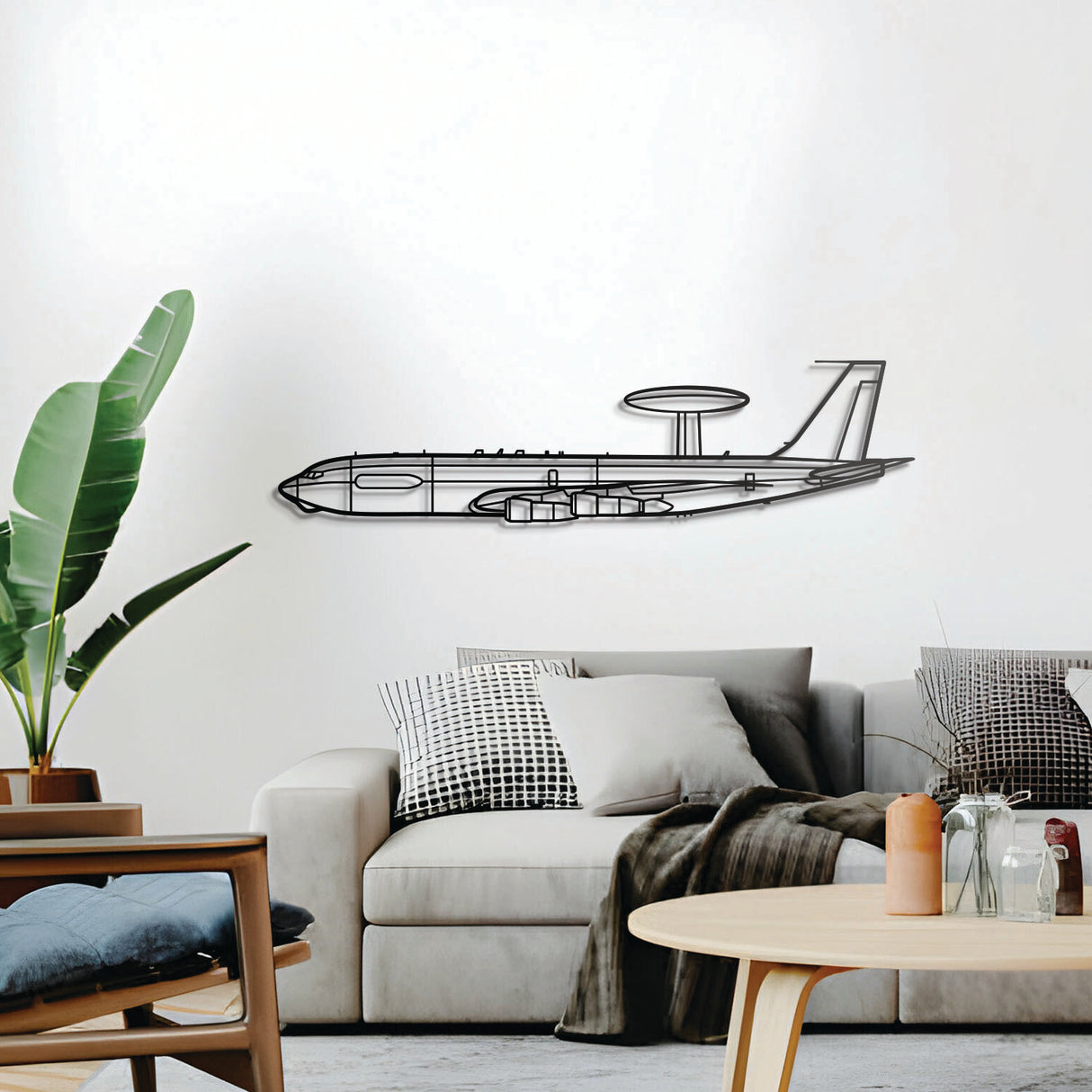 Metal E-3C Sentry aircraft wall sculpture – modern aviation wall decoration with radar dome