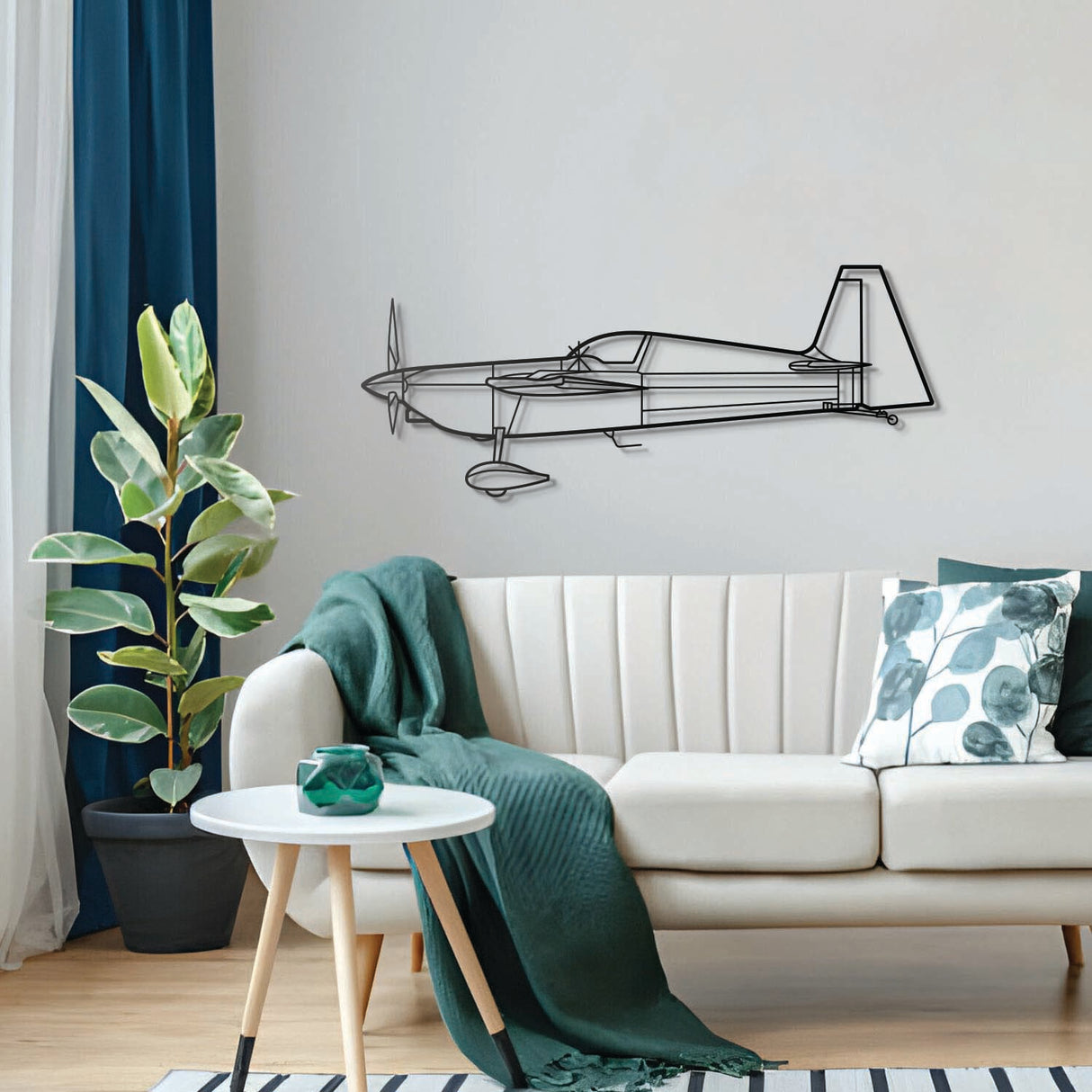 Sleek Edge 540 metal wall art, laser-cut matte steel blending aviation with contemporary interiors