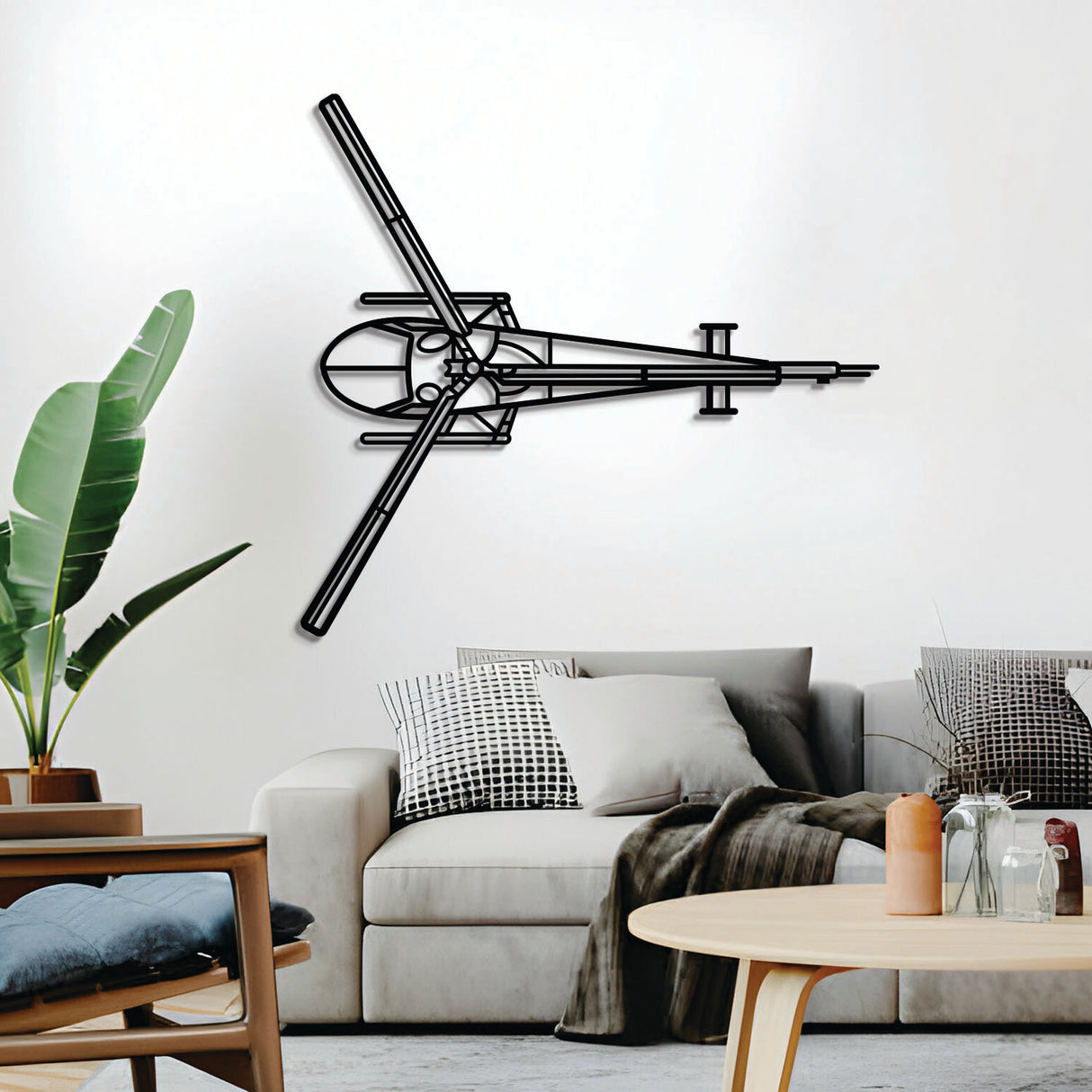 2 mm steel Enstrom 280FX wall art, textured matte finish, floats ~1 cm off wall for impressive 3D depth