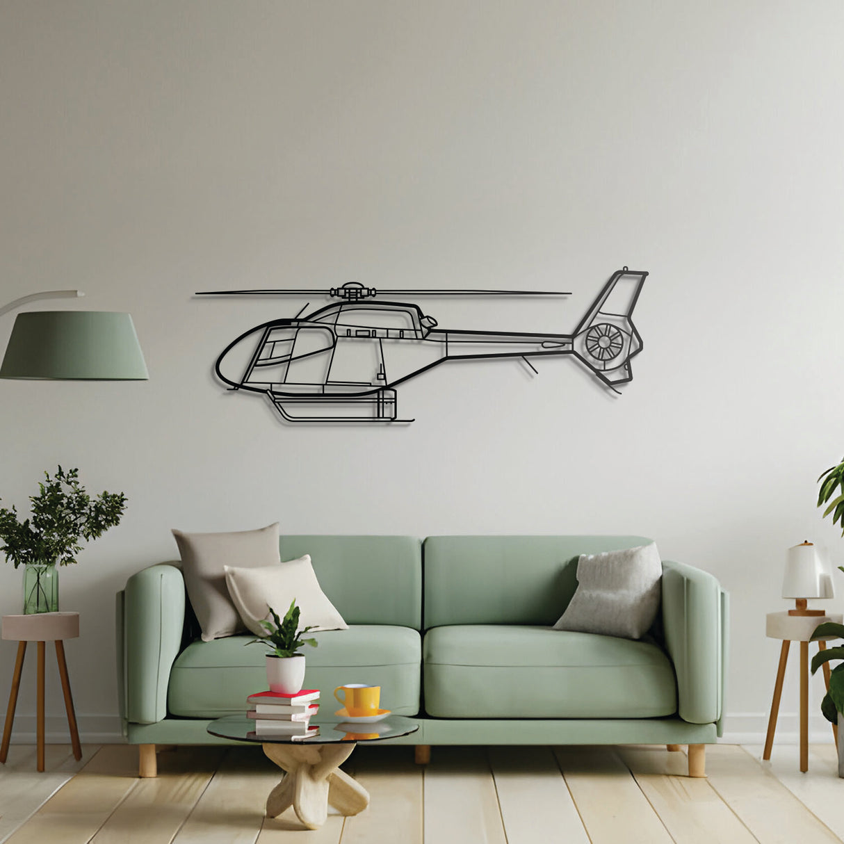 Modern EC120T2 metal wall art – pilot-themed gift featuring lightweight helicopter silhouette