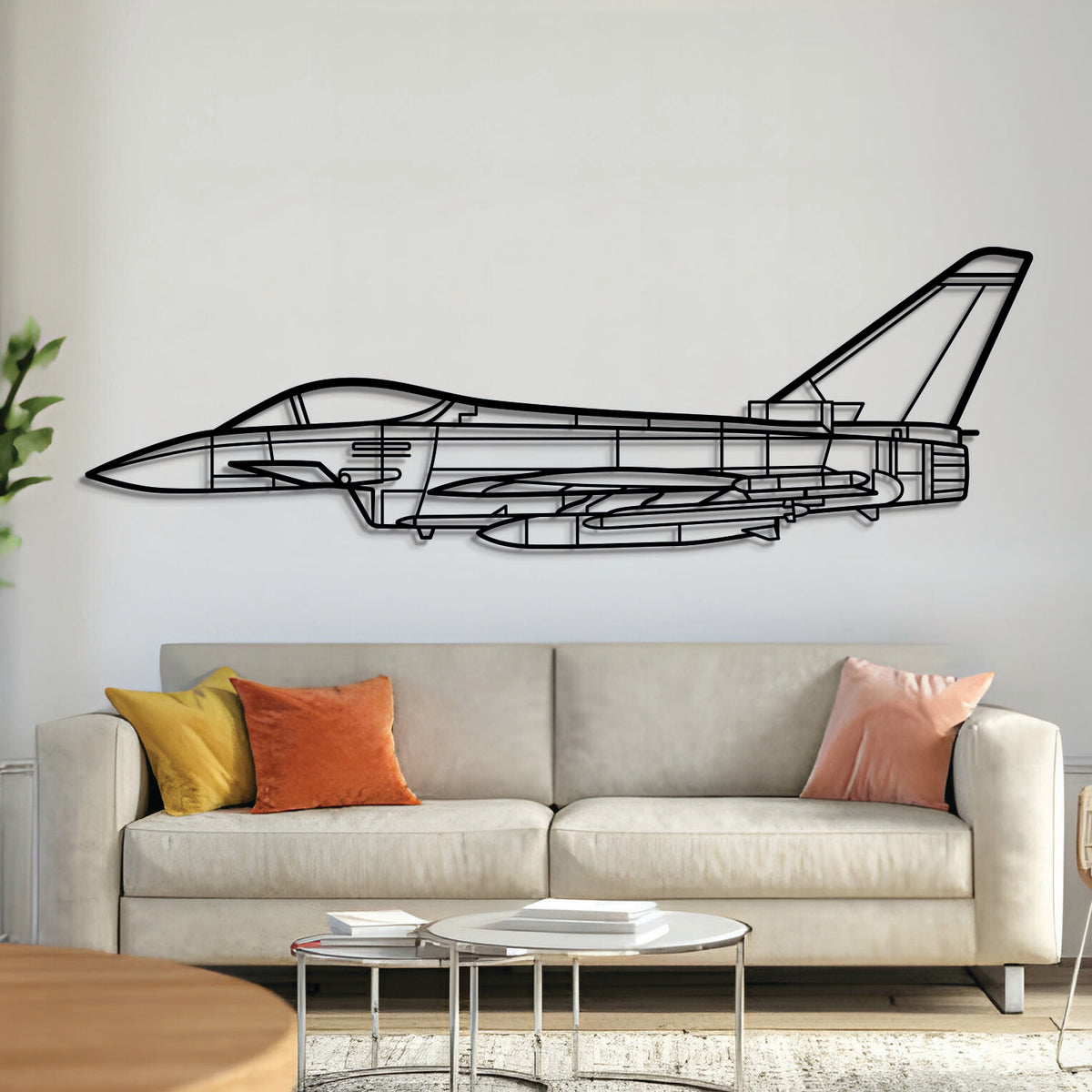 Eurofighter Typhoon metal aircraft wall art – laser-cut steel silhouette with matte textured finish and floating 3D effect