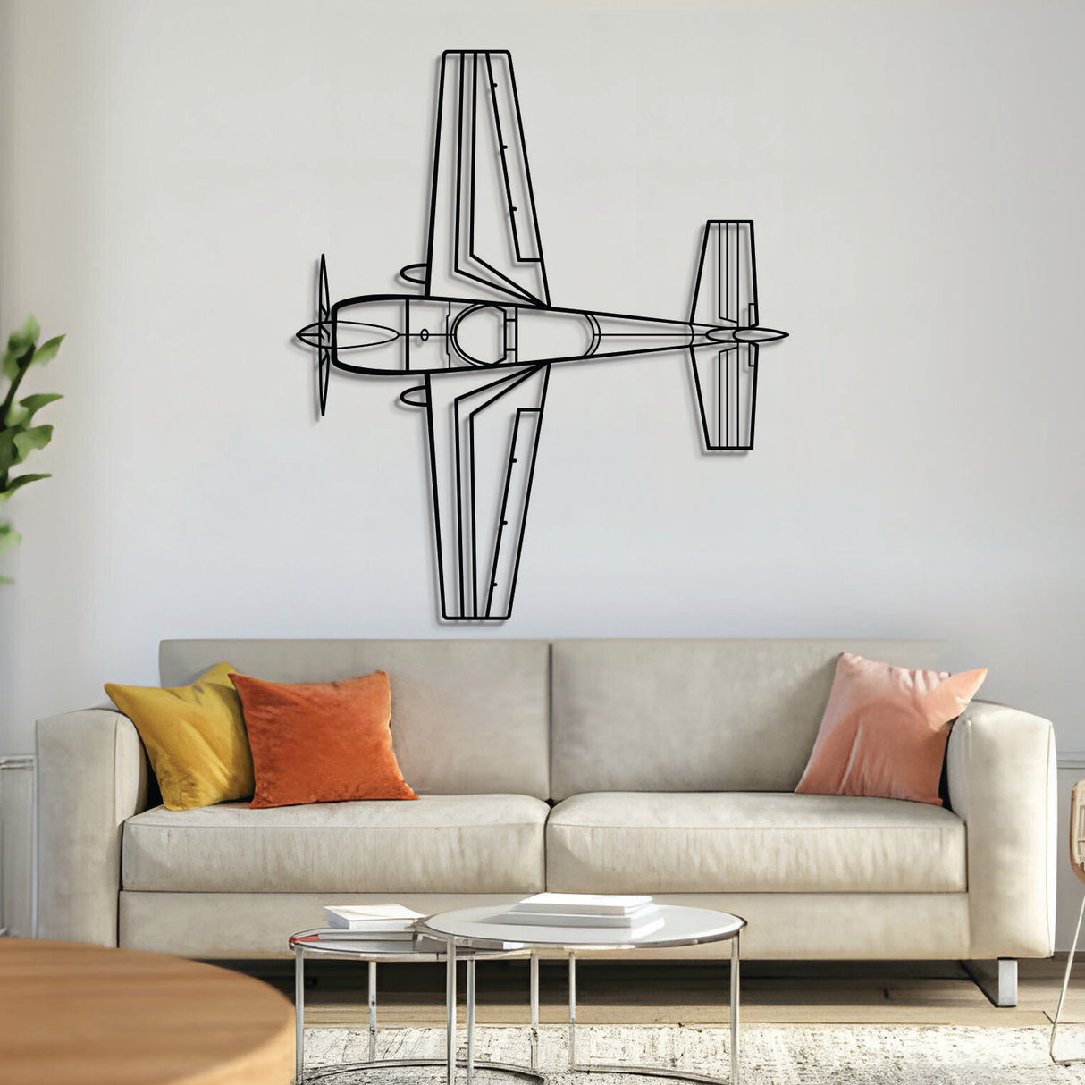 300L Top monoplane aircraft silhouette metal wall art – laser‑cut 2 mm steel, textured matte powder‑coated, ready to hang