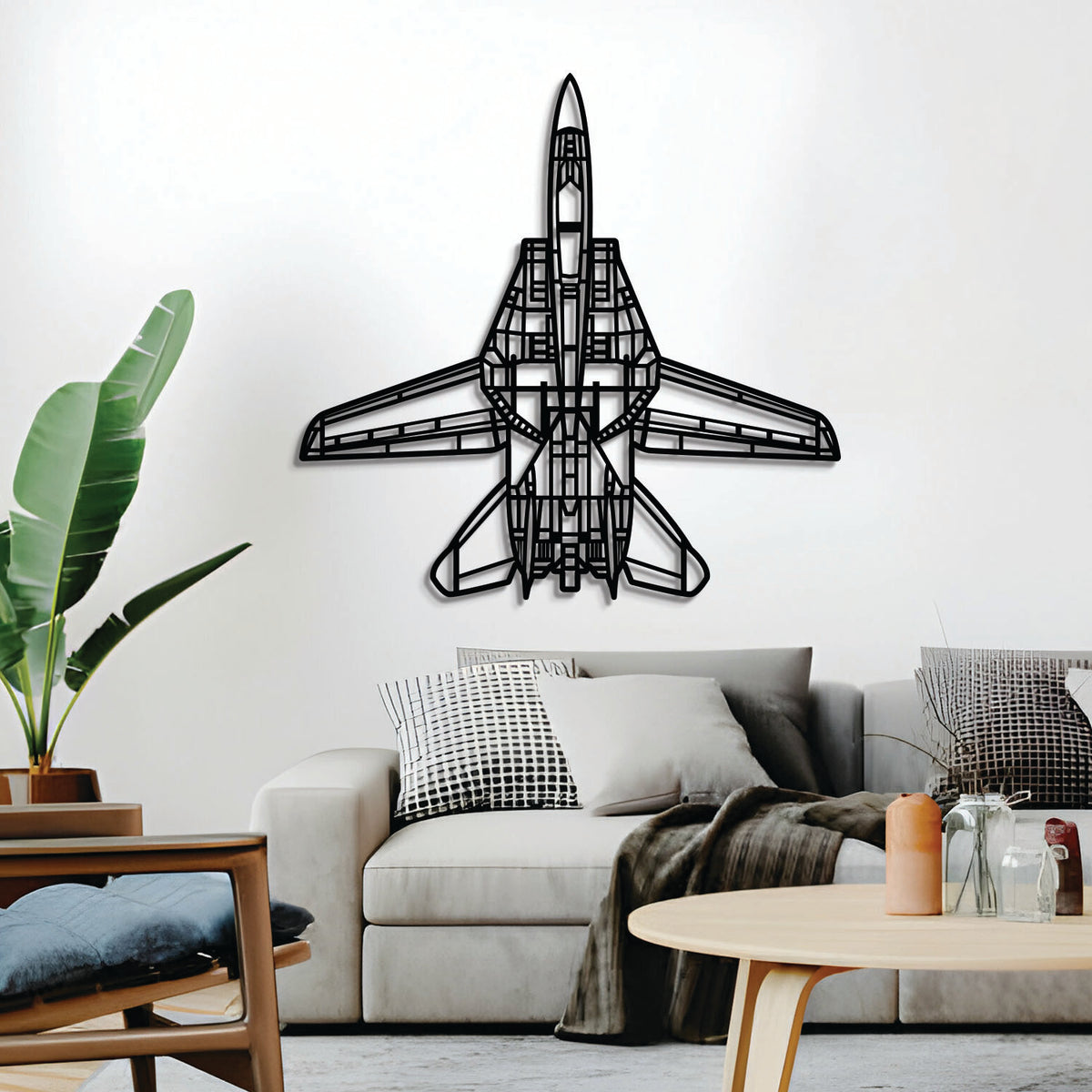 2 mm steel F‑14D Tomcat wall art, laser‑cut matte finish, floats 1 cm off wall for dramatic 3D effect