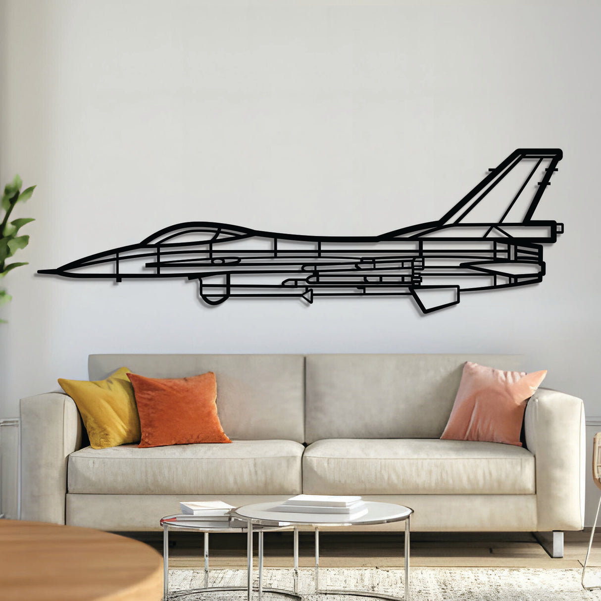 F‑16A MLU metal aircraft wall art, laser‑cut 2 mm steel with matte textured finish and 3D elevation