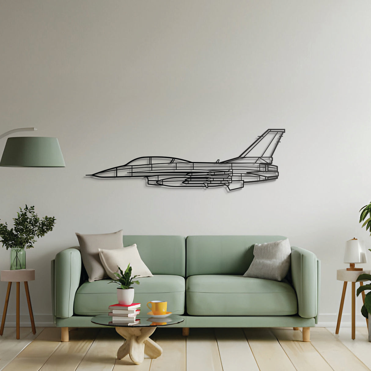 Sleek F‑16D metal wall art, laser‑cut matte steel that blends aviation with modern decor