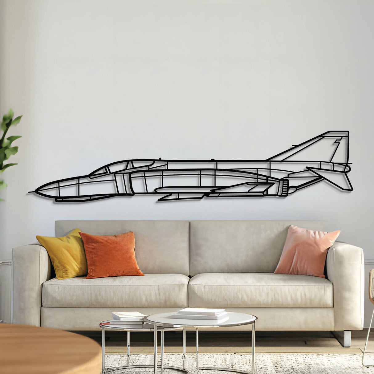 F‑4C Phantom metal aircraft wall art in 2 mm laser‑cut steel with matte powder‑coated textured finish and 3D elevation screws