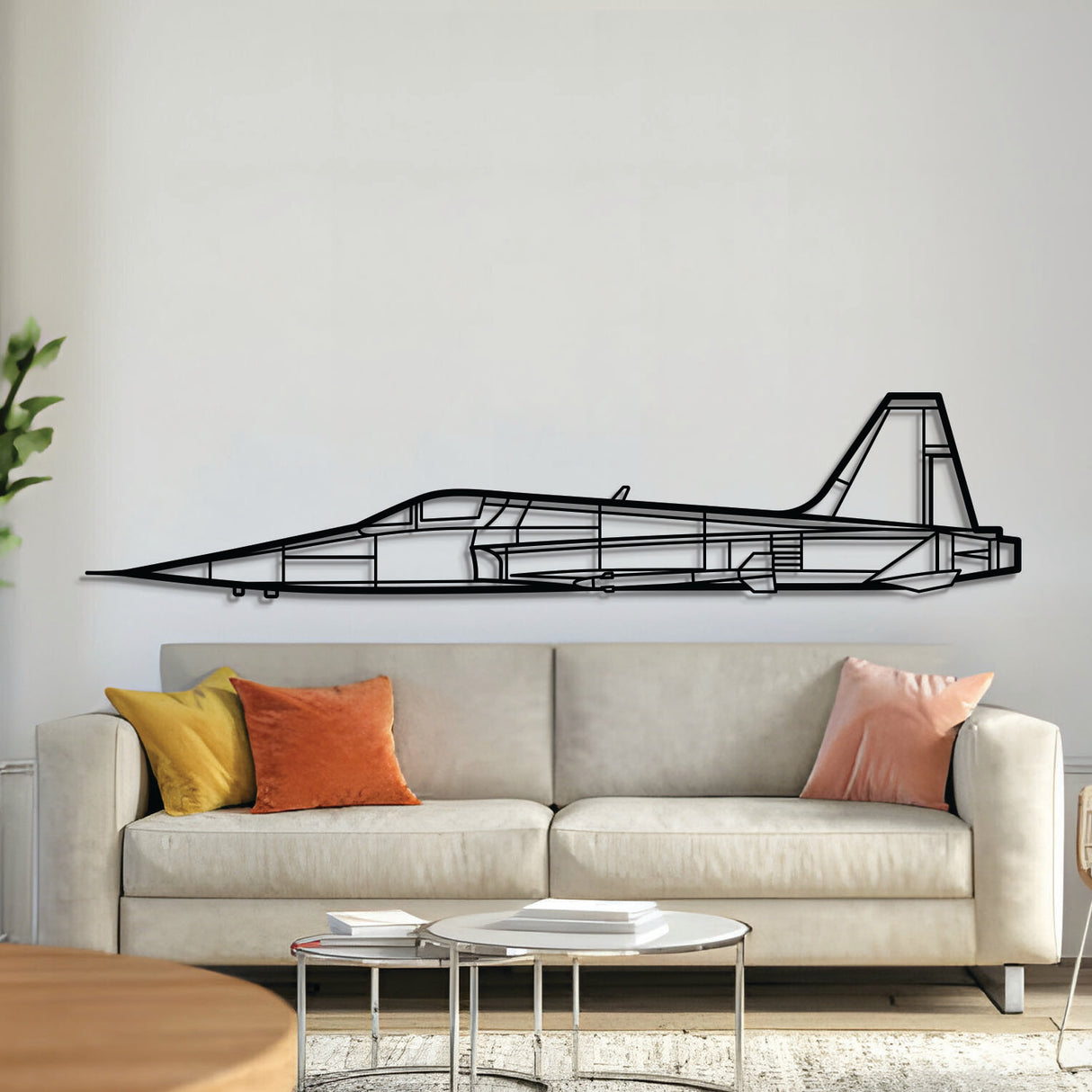 F‑5 Metal Aircraft Wall Art in 2 mm laser‑cut steel with matte powder‑coated textured finish and 3D elevation screws