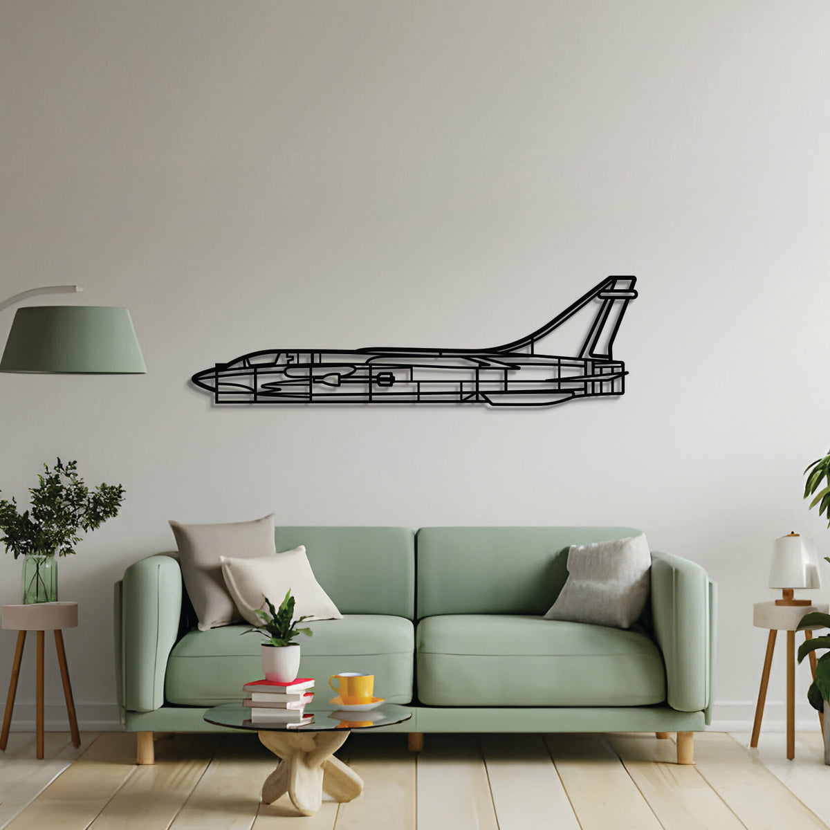 2 mm steel F‑8 Crusader wall art, laser‑cut matte finish, floats 1 cm off wall for dramatic 3D effect