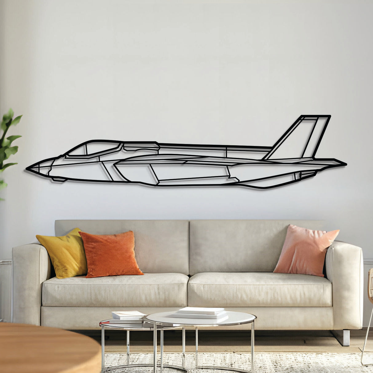 F‑35A Lightning II metal aircraft wall art – laser-cut steel silhouette with matte textured finish and floating 3D effect