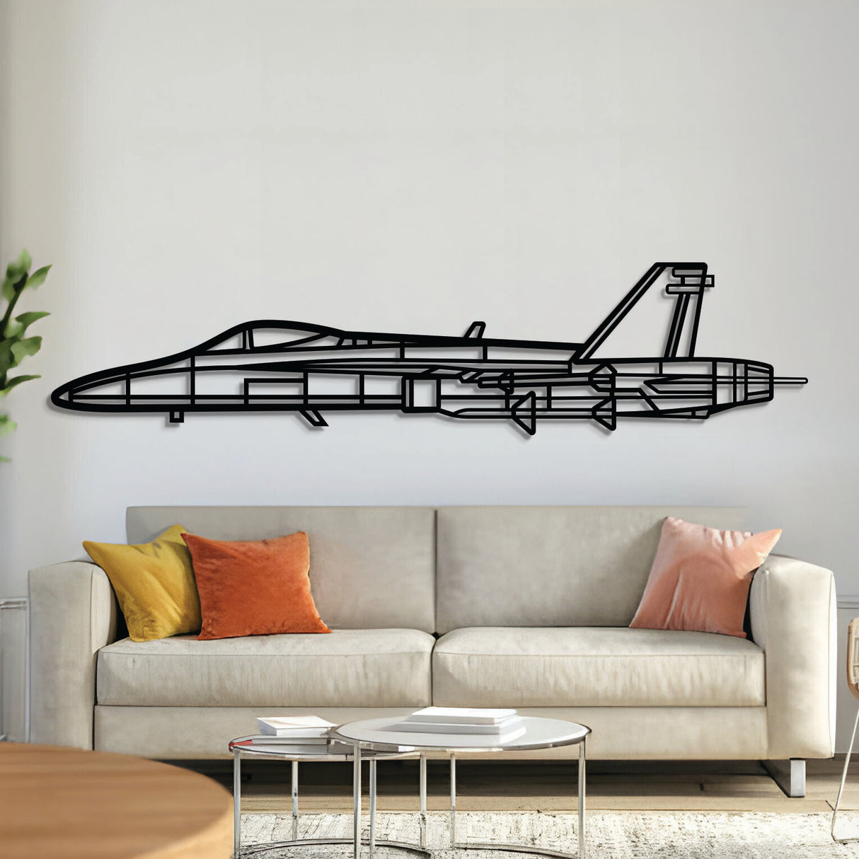 FA‑18A Hornet metal aircraft wall art, laser‑cut 2 mm steel with matte textured finish and 3D elevation