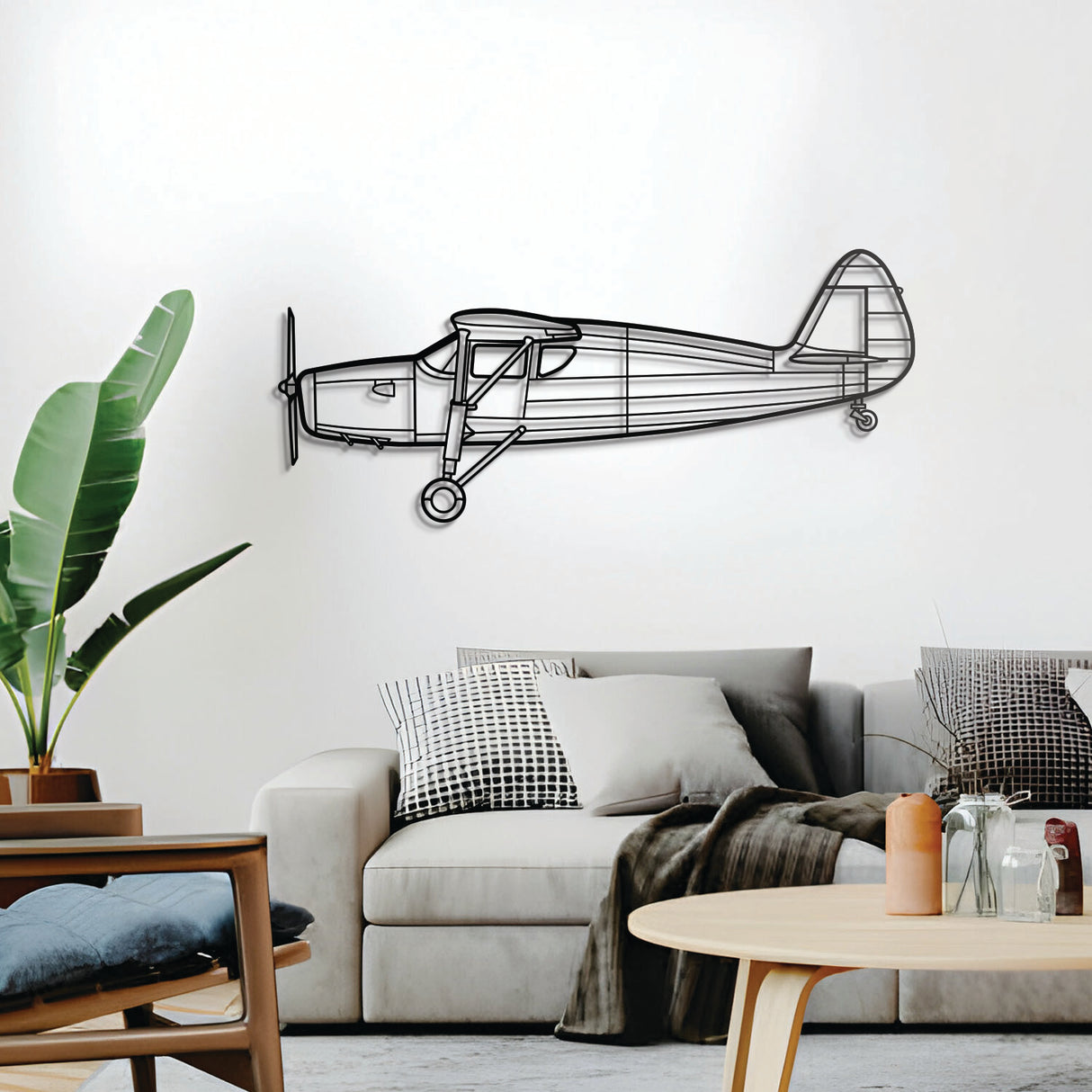 Argus III wall decor – elevated 1 cm off wall using elevation screws to create a subtle 3D shadow effect of the British‑designation ferry‑pilot monoplane