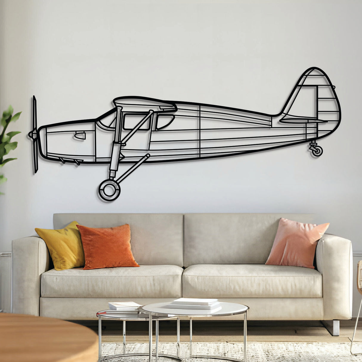 Fairchild 24R Argus III (UC‑61K) high‑wing utility aircraft silhouette – laser‑cut 2 mm steel, textured matte powder‑coat finish, ready to hang