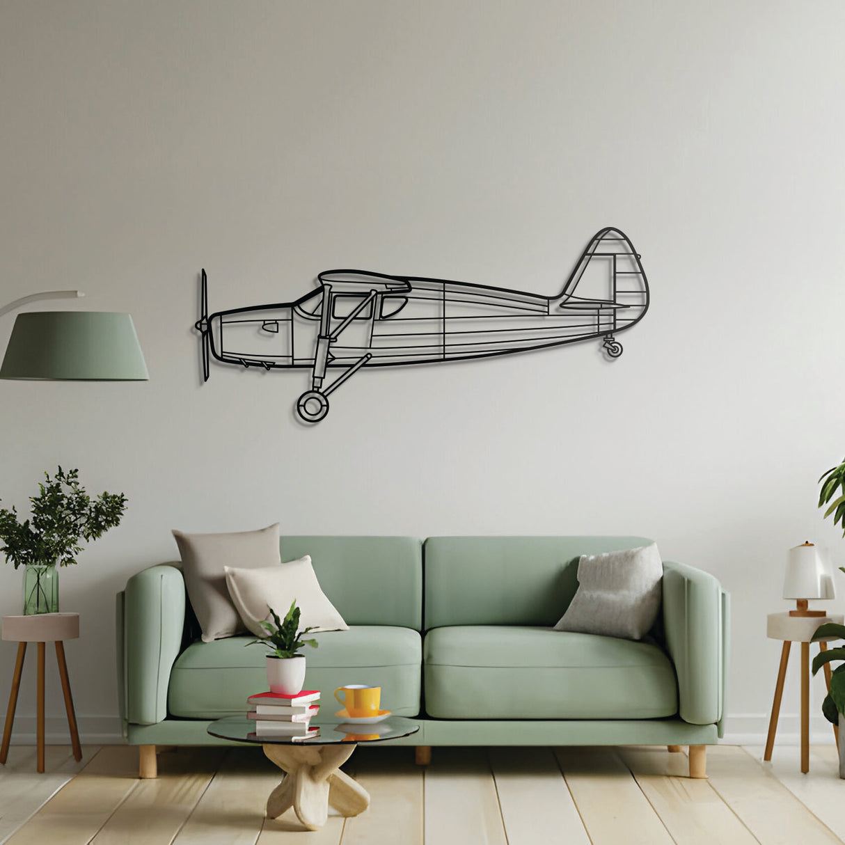 Argus III metal wall decor – precision laser‑cut pre‑WWII aircraft profile floating slightly off the wall, offering dimensional and vintage aviation‑heritage appeal