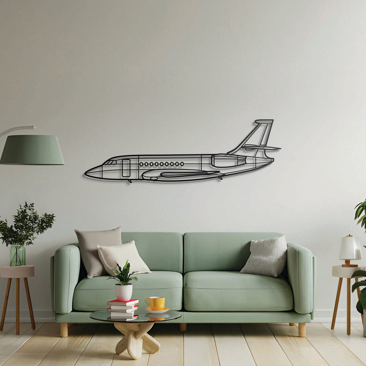 Aviation décor highlight: Falcon 2000 laser‑cut steel wall art with matte finish and elevation screws for avgeek spaces