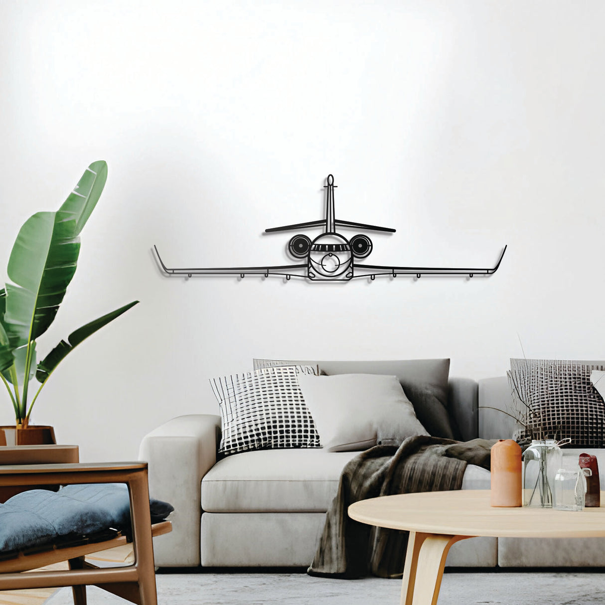 Ready‑to‑hang Falcon 2000LXS business jet wall décor, textured dyed steel—perfect aviation enthusiast gift