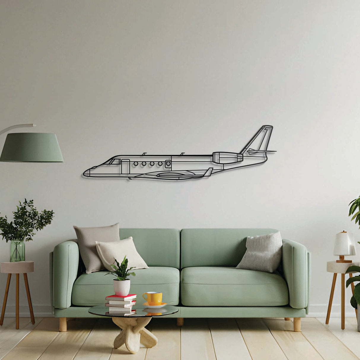 Aviation décor: G150 metal wall art in matte steel with 3D floating effect—ideal for hangar or office