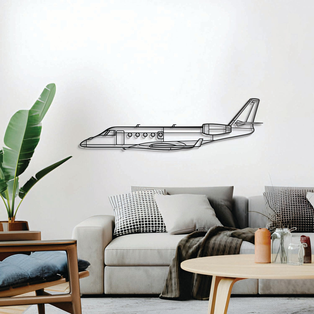 G150 aircraft wall décor, textured matte steel elevated 1 cm for sleek floating aviation design