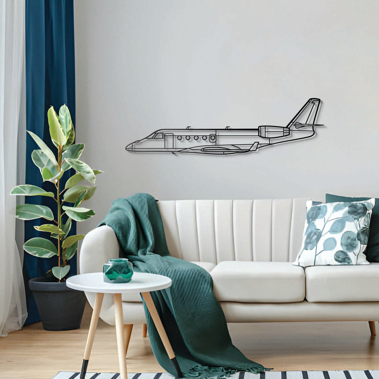 Sleek G150 metal wall art, laser‑cut matte steel celebrating aviation and modern interiors
