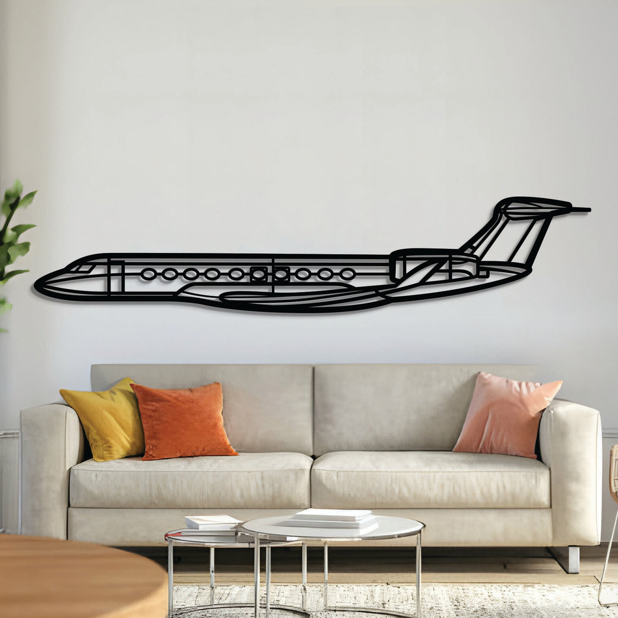 G700 metal aircraft wall art, laser‑cut 2 mm steel with matte textured finish and 3D elevation