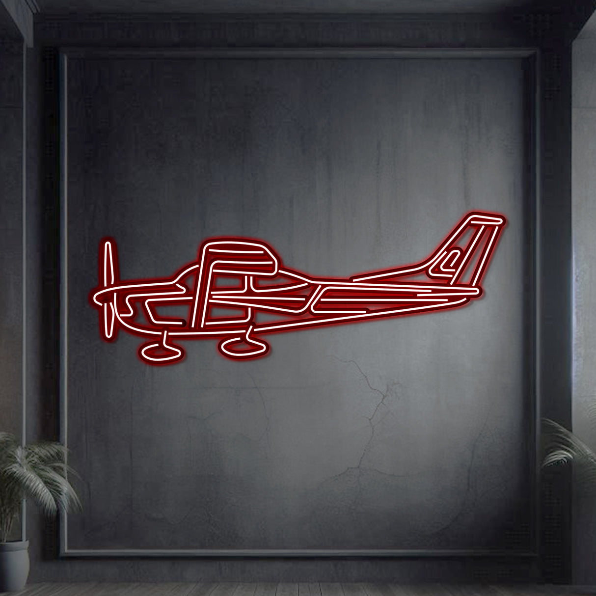Matte‑finish Skylane neon aircraft wall art—classic four‑seat utility plane tribute or thoughtful gift for pilots and milestone celebrations