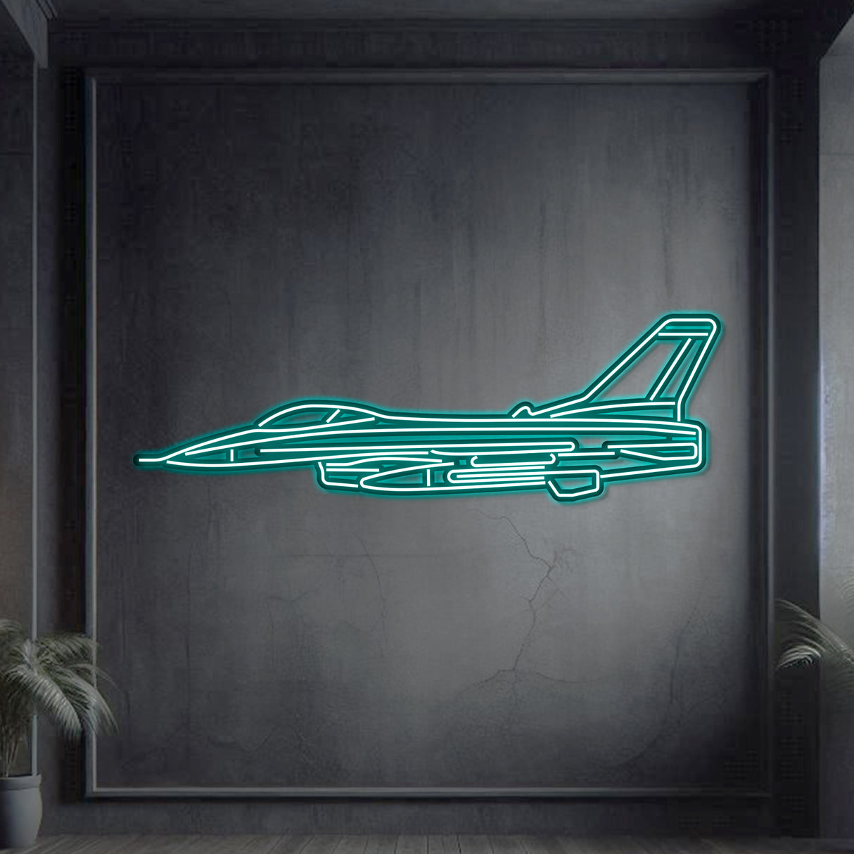 Matte‑finish F‑16 Falcon neon aircraft wall art—iconic aviation heritage gift for retirements or milestone celebrations