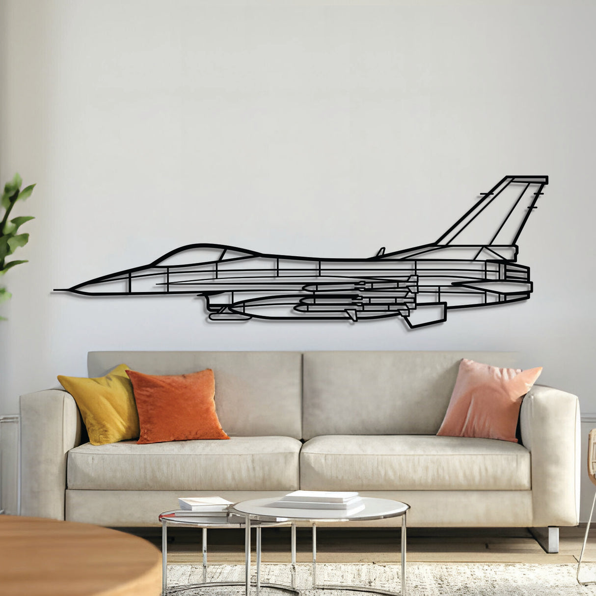 F‑16C Fighting Falcon jet with missiles silhouette – laser‑cut 2 mm steel with textured matte powder‑coat finish, ready to hang