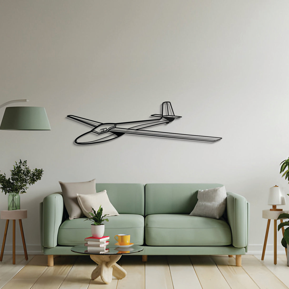 Standard Libelle metal silhouette art, laser-cut matte steel, aviation-themed décor for living spaces