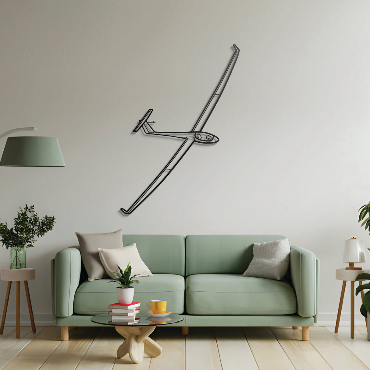 Modern glider aircraft metal wall decoration – matte black steel aviation wall piece