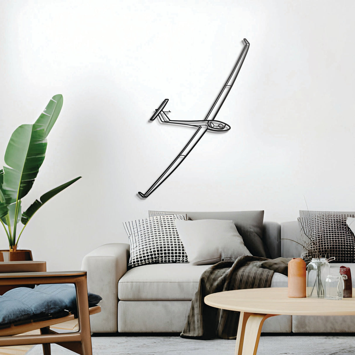 Metal glider silhouette wall art – modern aviation-themed home and office décor
