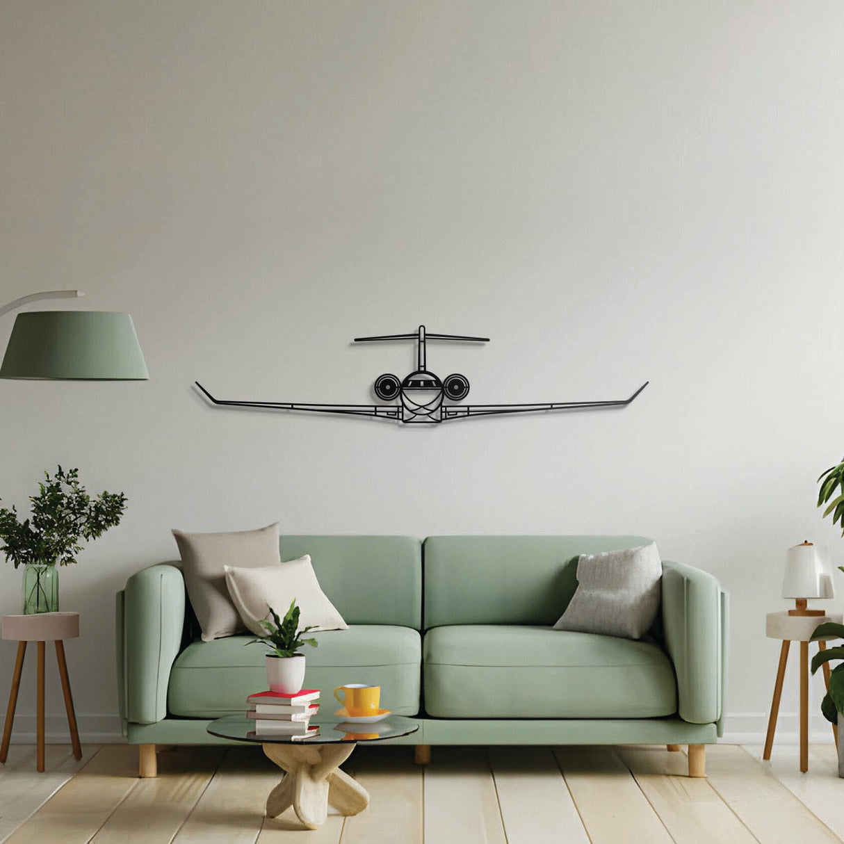Aviation décor highlight: Global 7500 Front laser‑cut steel wall art with matte finish and elevation screws for avgeek spaces