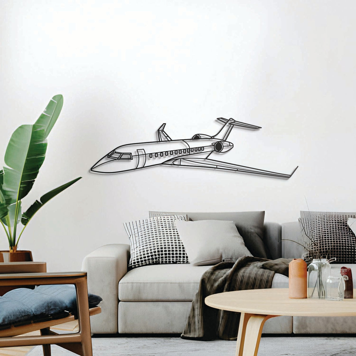 Global Express XRS wall décor, textured matte steel elevated 1 cm for sleek floating aviation design