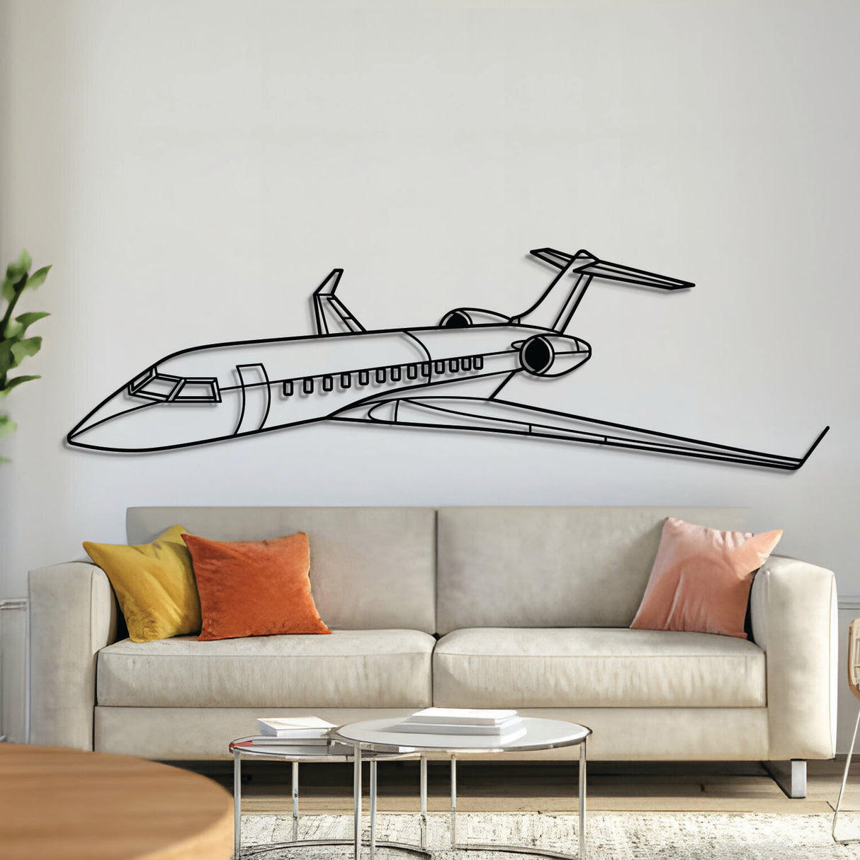 Global Express XRS metal aircraft wall art, laser-cut 2 mm steel with matte powder coat and floating 3D effect