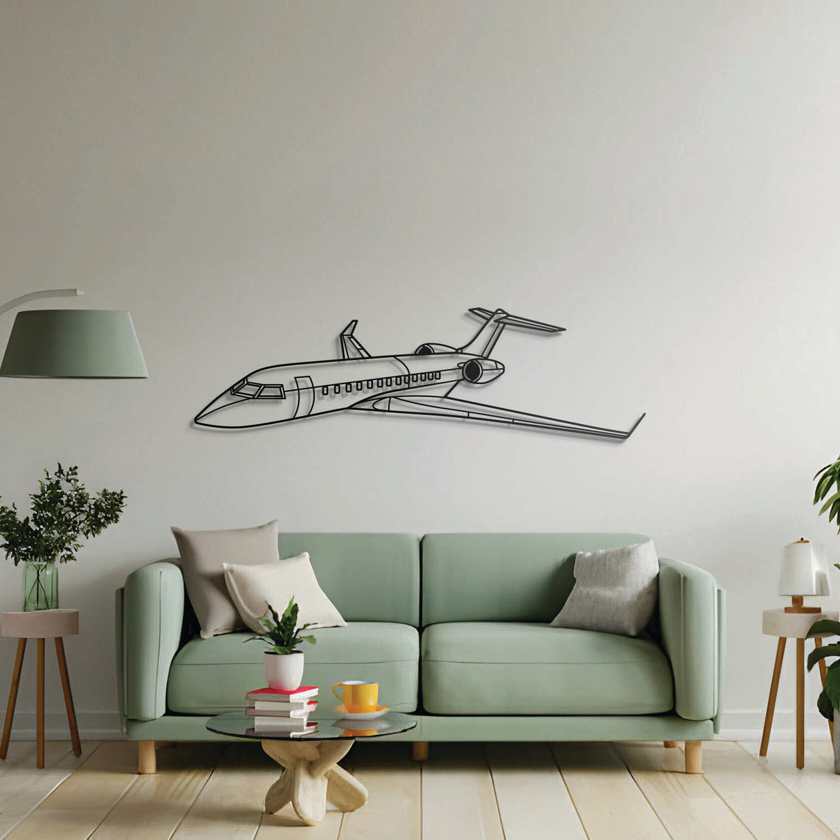 Aviation décor: Global Express XRS metal wall art in matte steel with floating 3D effect—ideal for hangar or office