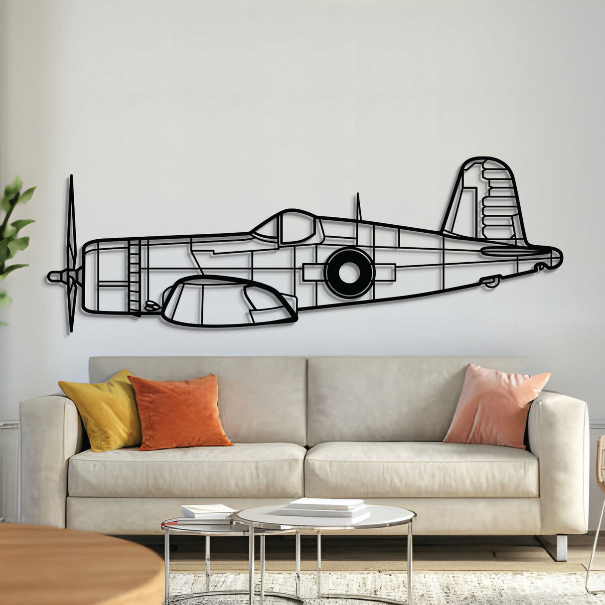 FG-1D Corsair naval fighter aircraft wall art, laser-cut 2 mm textured steel with matte finish