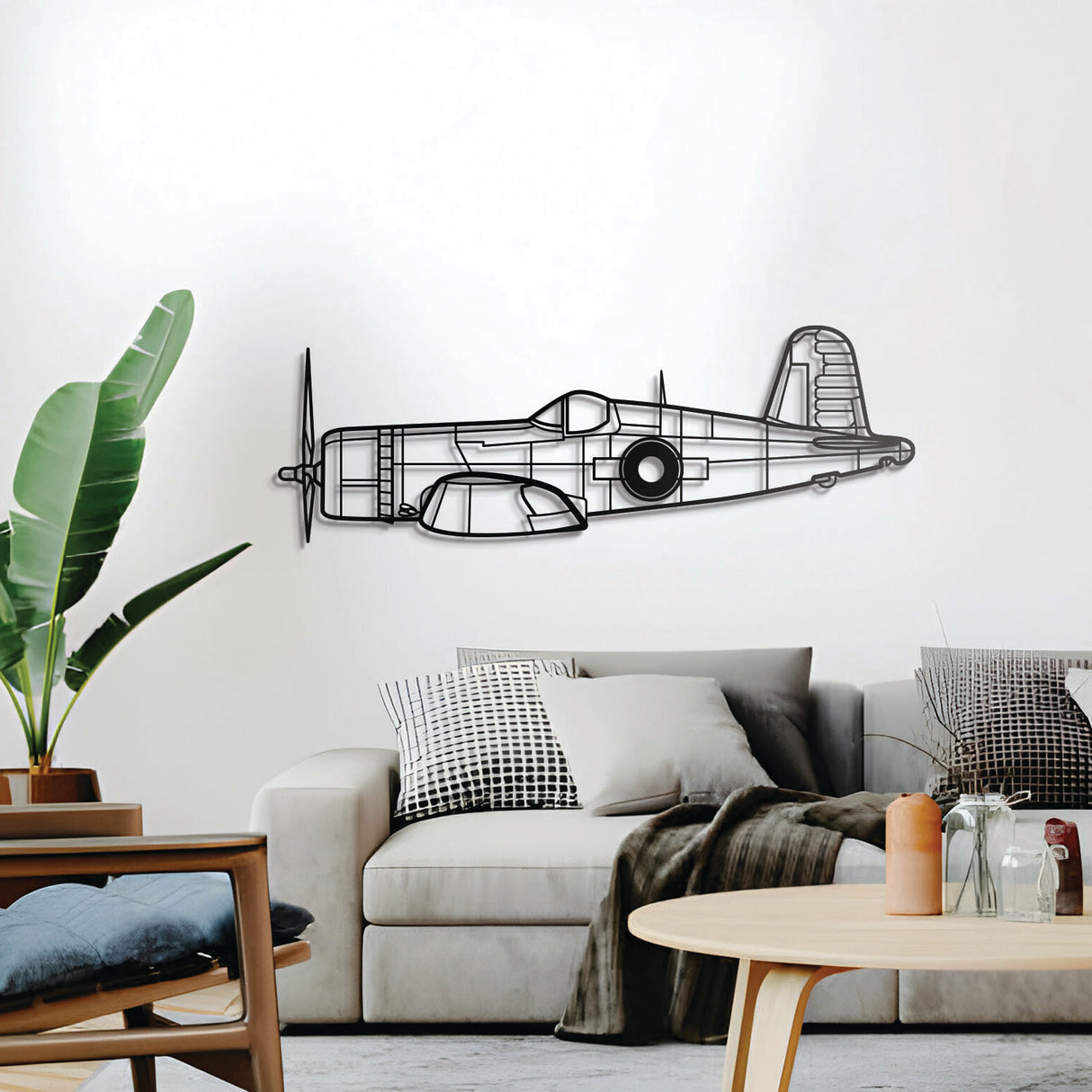 FG-1D Corsair 3D metal wall décor, elevated 1 cm from wall, ready-to-hang aviation piece