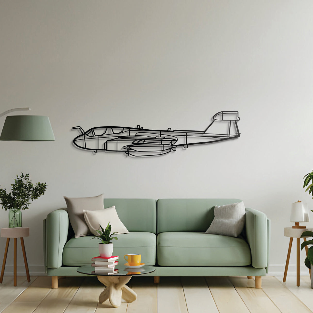 EA‑6B Prowler military jet wall art – black steel silhouette with floating 3D shadow design, ideal for aviation enthusiasts