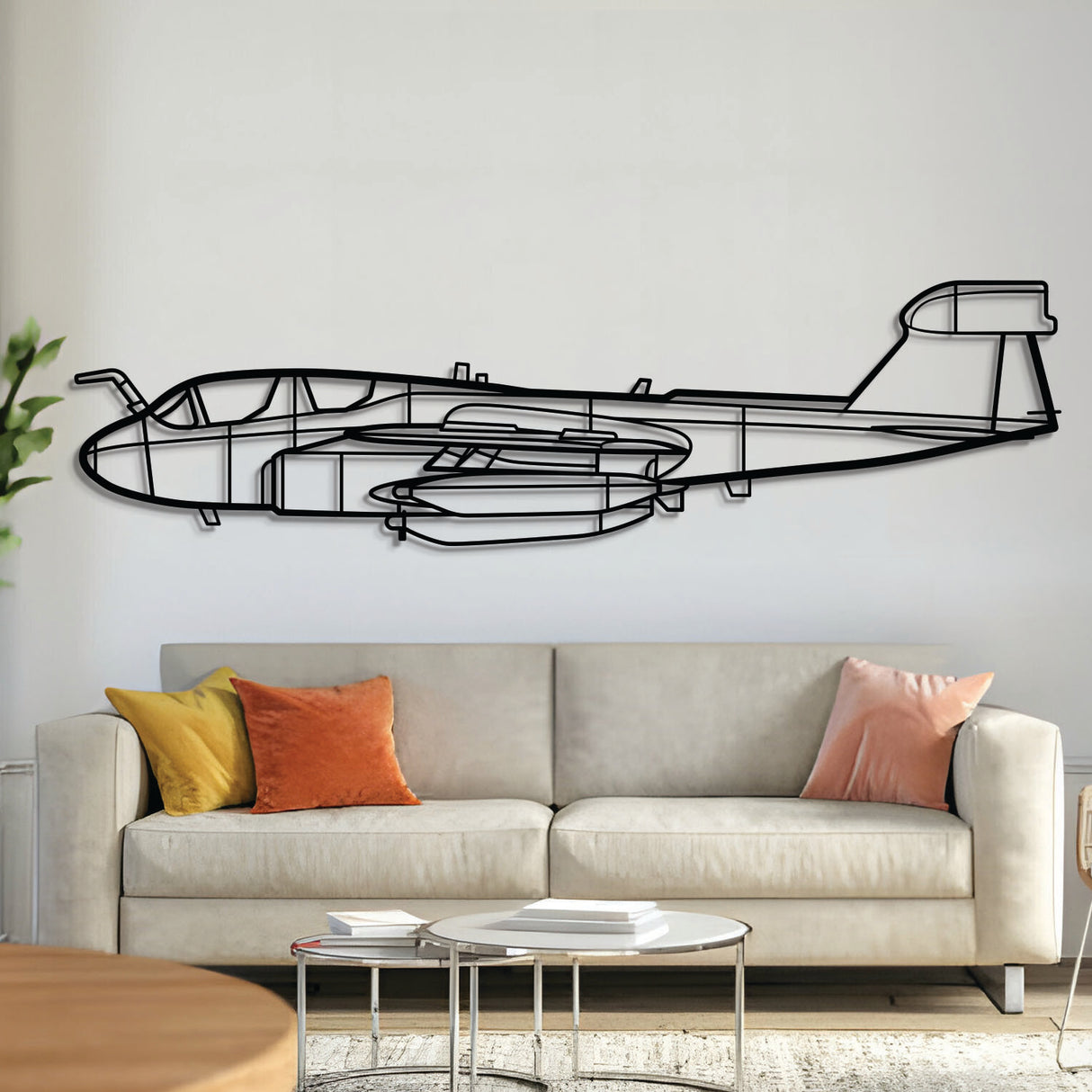 EA‑6B Prowler metal aircraft wall art – laser-cut steel silhouette with matte textured finish and floating 3D effect