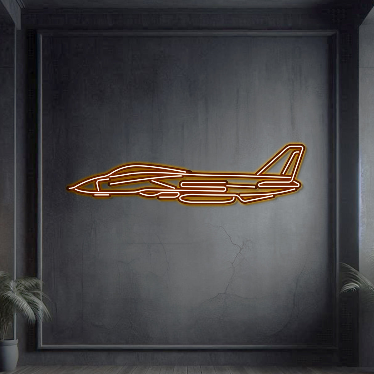 Navigate Craft F-14 Tomcat décor, ready-to-hang steel wall art with neon outline for aviation enthusiasts