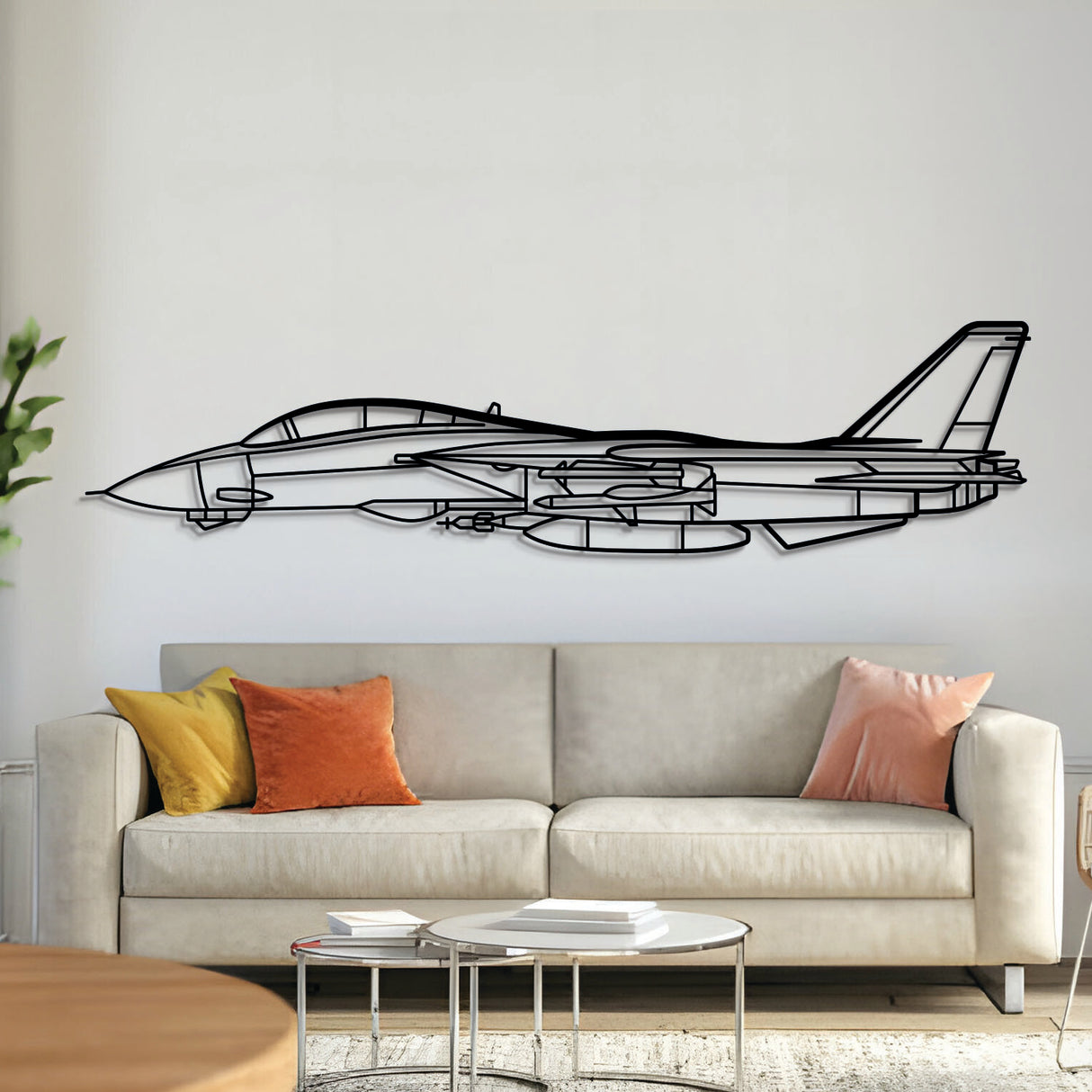 F-14 Tomcat metal aircraft wall art – laser-cut steel silhouette with matte textured finish and floating 3D effect