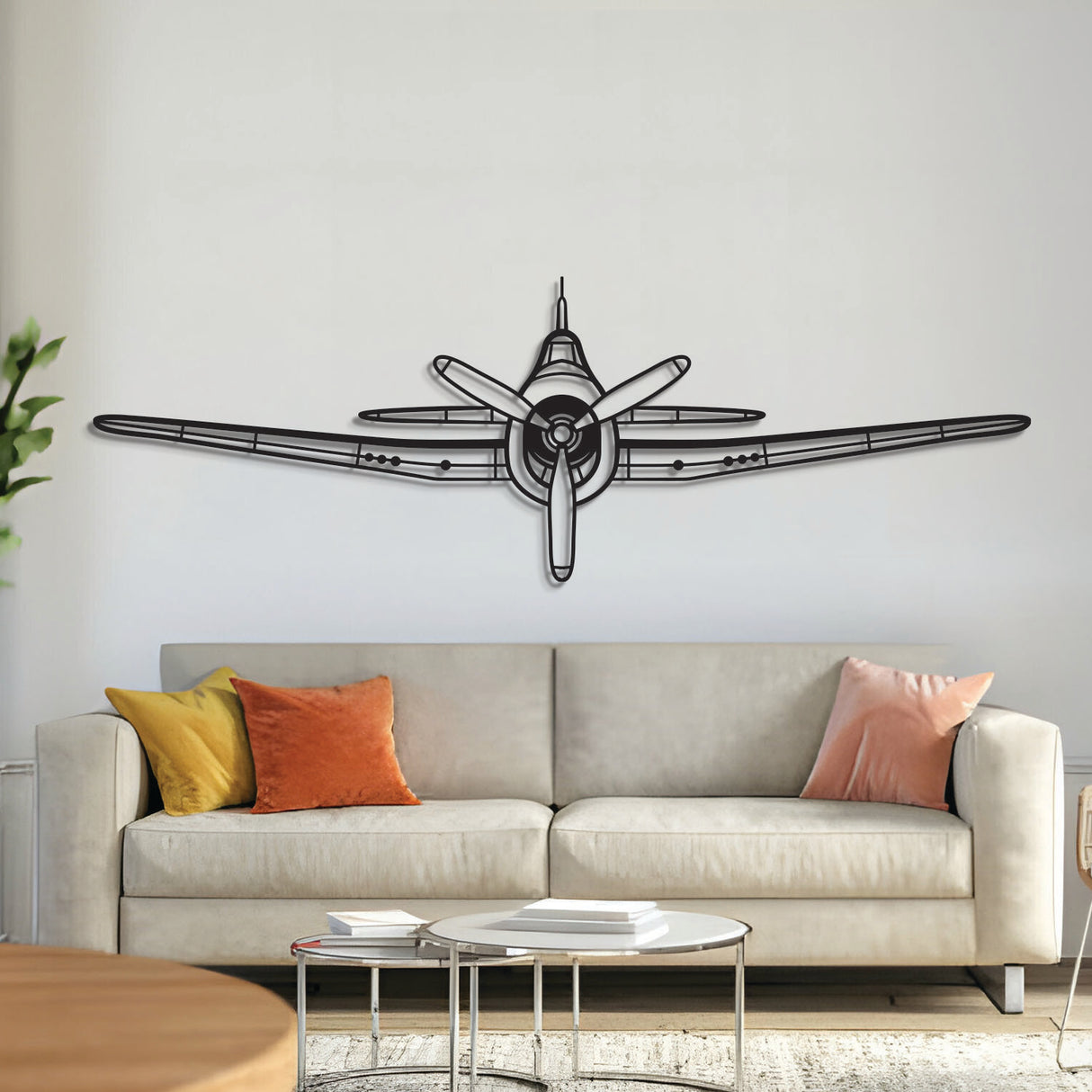 Grumman F6F Hellcat WWII carrier-based fighter silhouette – laser‑cut 2 mm steel with textured matte powder‑coat finish, ready to hang
