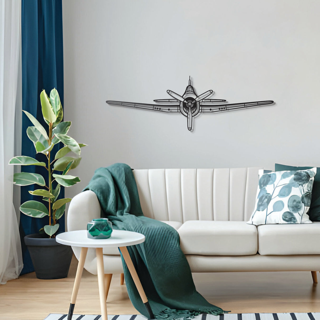 Historic Grumman Hellcat silhouette – matte powder‑coat finish blending with modern interiors; credited with over 5,000 enemy aircraft downed, making it the most successful U.S. Navy fighter of WWII