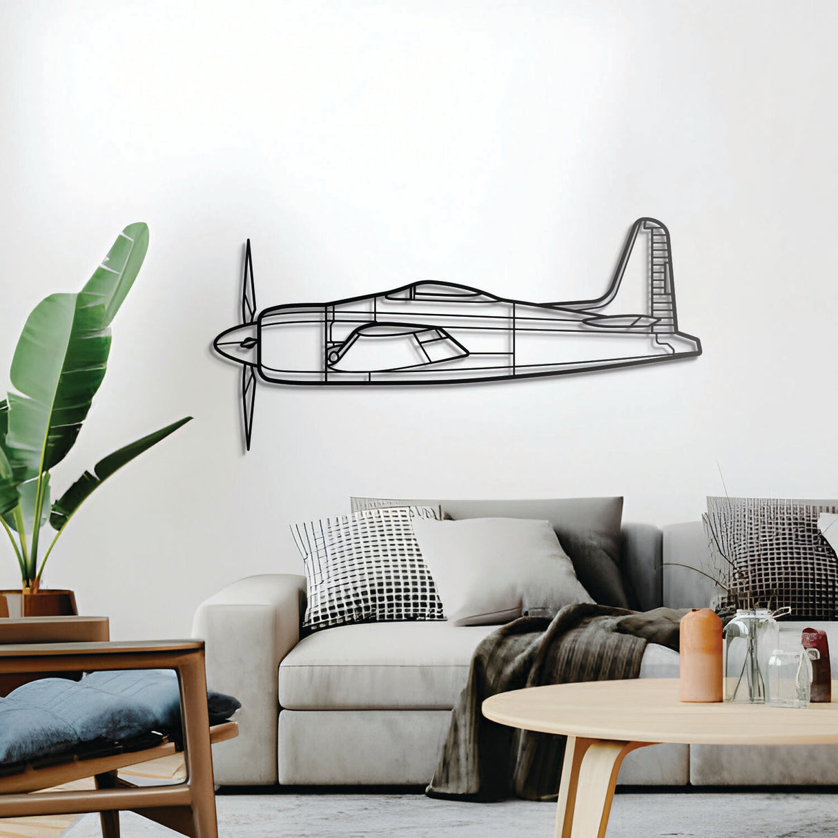 F8F Bearcat wall decor – elevated slightly off the wall using spacers to create a striking 3D shadow effect of its compact, high-performance profile
