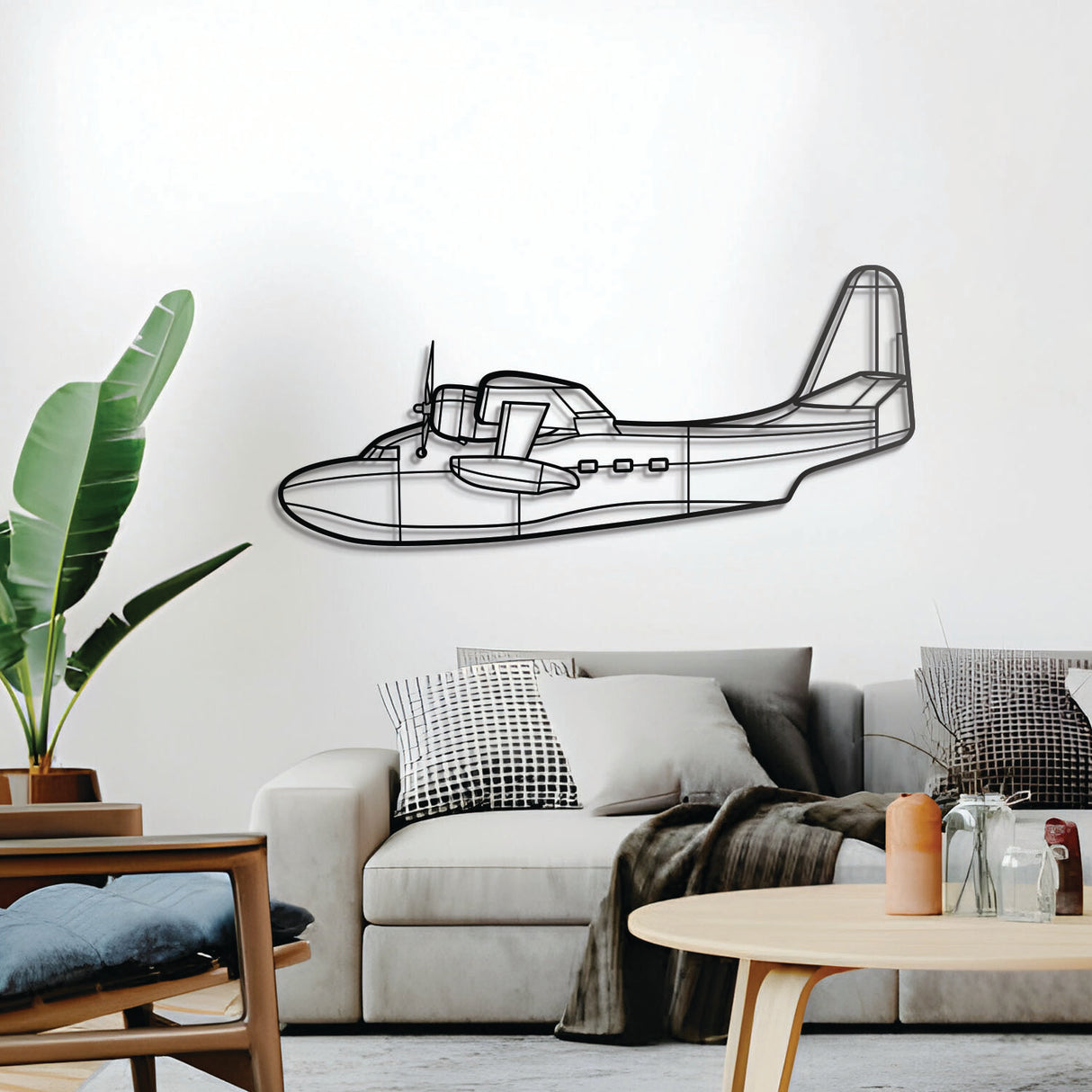 HU-16B Albatross 3D metal wall décor, elevated 1 cm from wall, ready-to-hang aviation centerpiece
