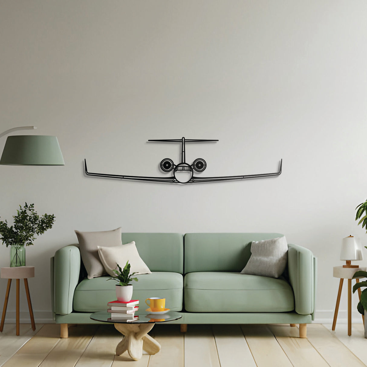 G550 front aircraft wall art – black powder-coated steel with elevated 3D styling, ideal for avgeeks