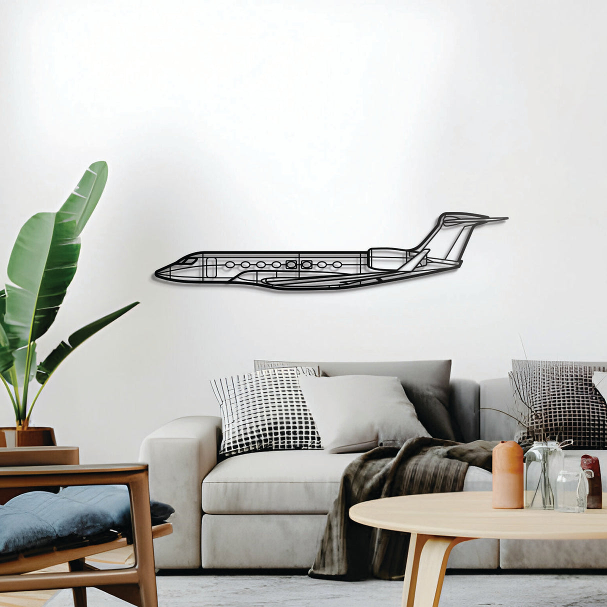 Metal aircraft wall art with G650 design for office or study room