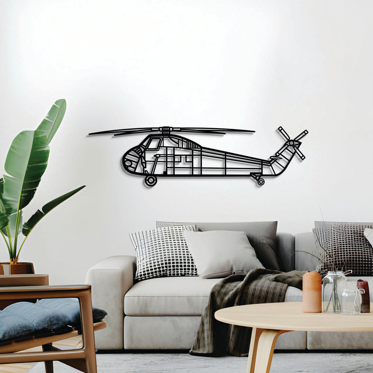 Navigate Craft H‑34 helicopter décor, ready‑to‑hang with elevation screws, aviation gift idea