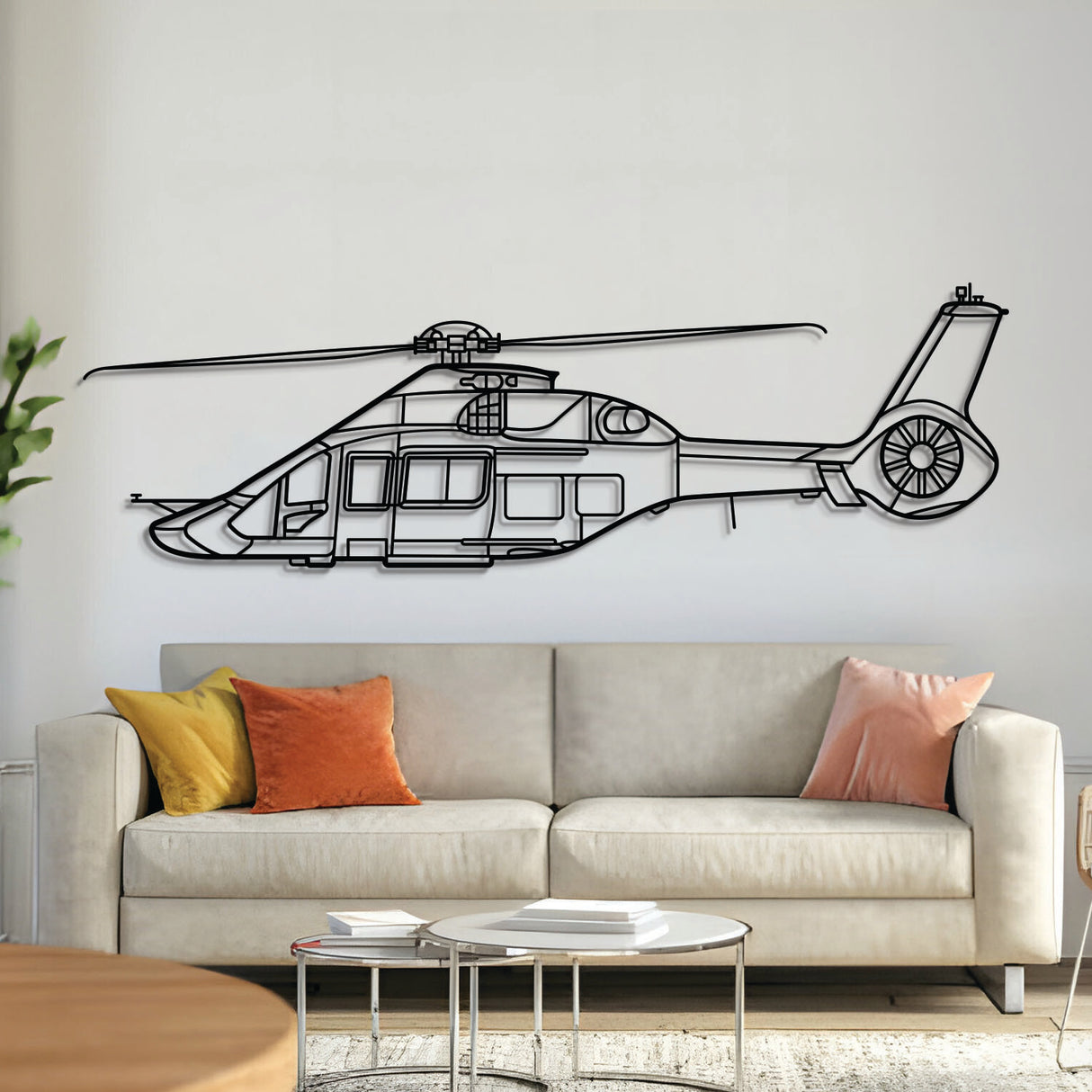 H160 metal aircraft wall art in 2 mm laser‑cut steel with matte powder‑coated textured finish and 1 cm elevation screws for a sleek floating 3D effect