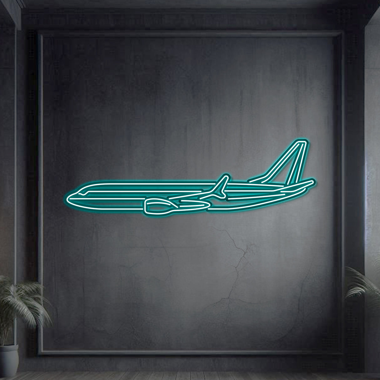 737 aviation neon wall decor in matte steel, laser-cut precision, floating 3D effect for modern interiors
